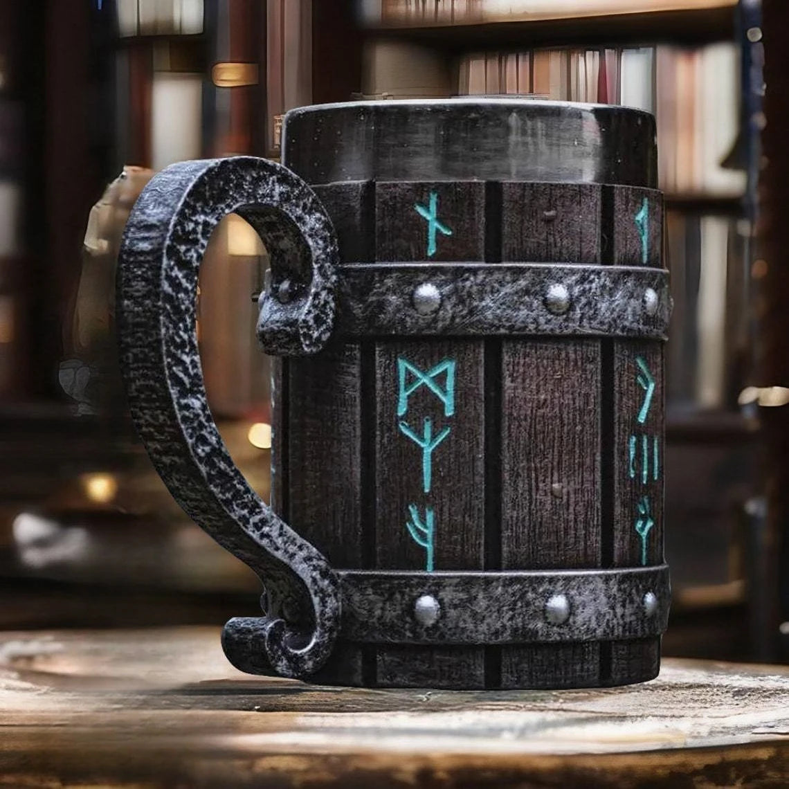 Viking Vintage Oak Barrel Beer Mug Stein with Stainless Steel Liner Coffee Cup
