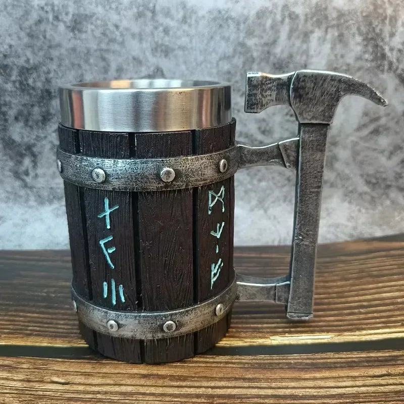 Viking Vintage Oak Barrel Beer Mug Stein with Stainless Steel Liner Coffee Cup