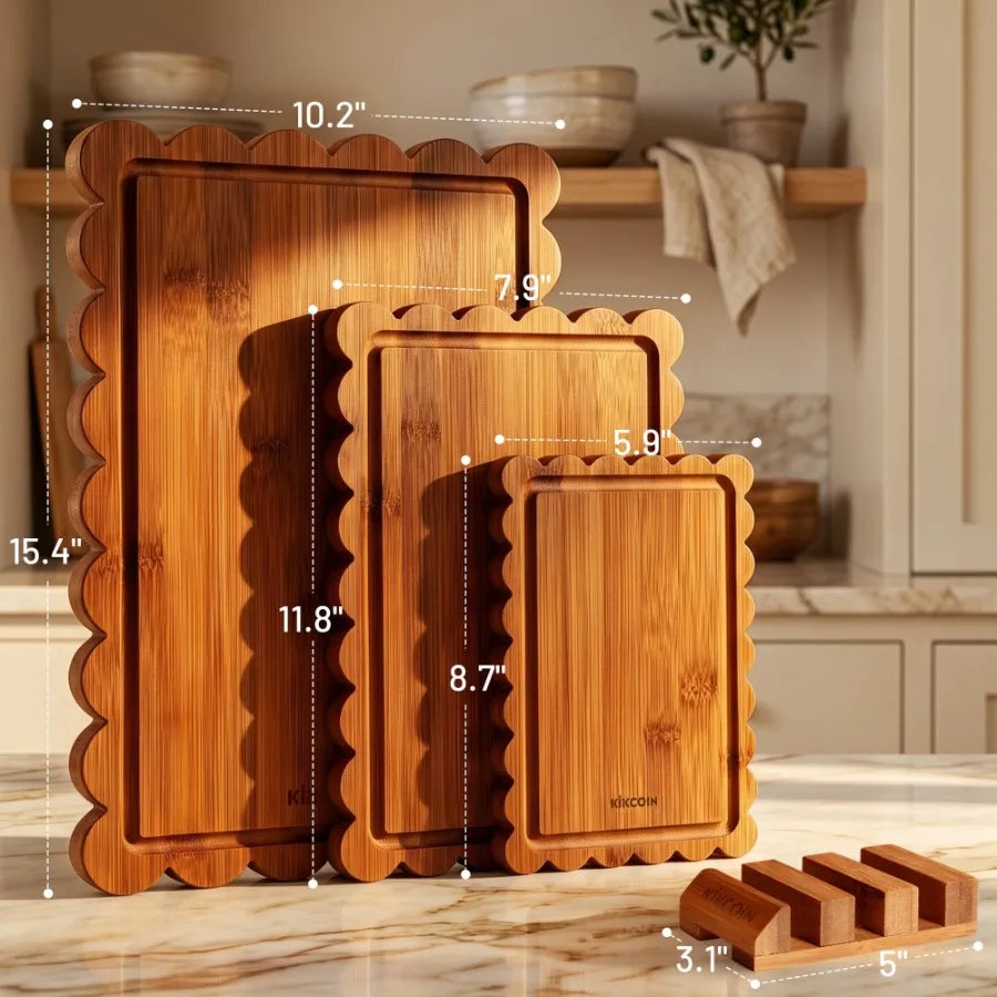 4-Piece Bamboo Cutting Board Set with Storage Stand