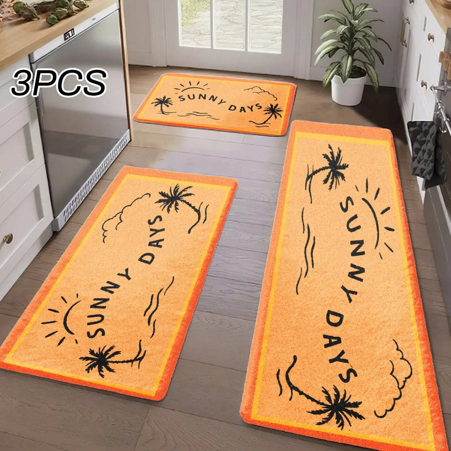 3PCS Kitchen Rugs, Front Door, Kitchen, Bathroom,