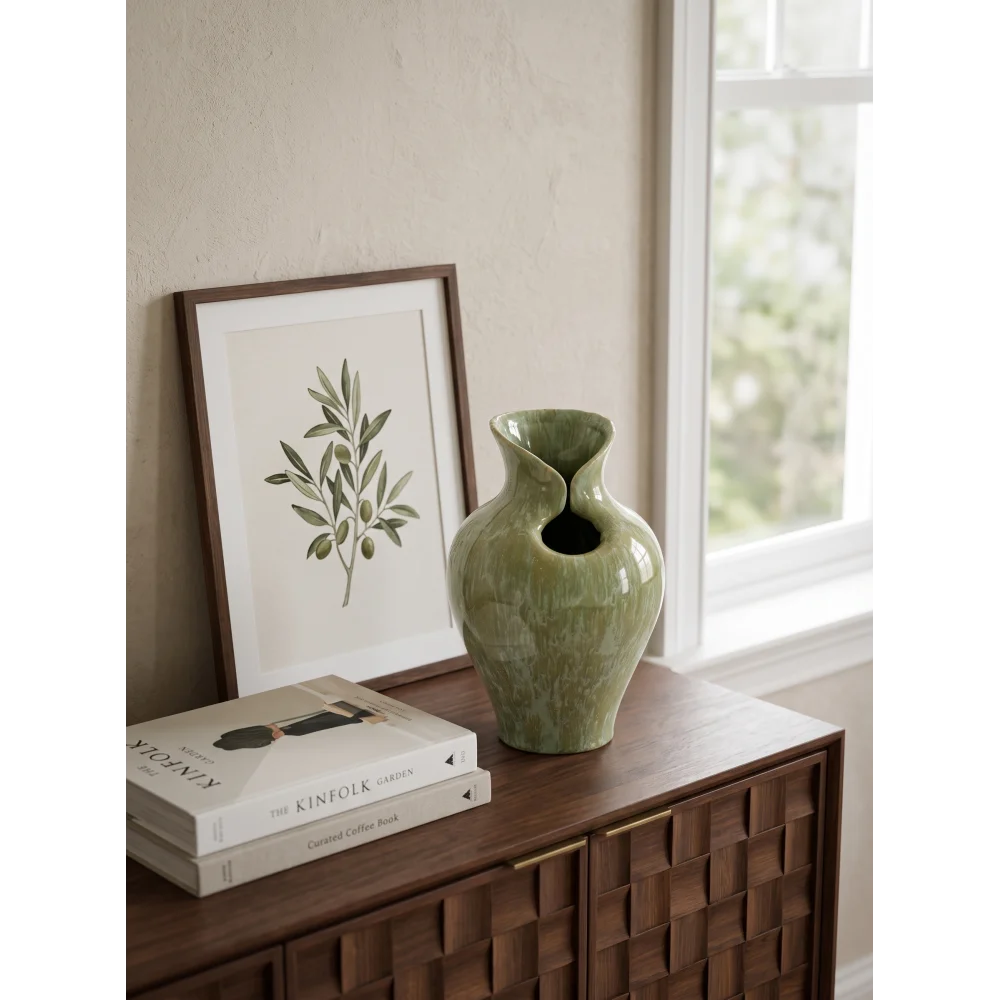 D7.9x11.8" Sage Office Green Sculptural Ceramic Vase