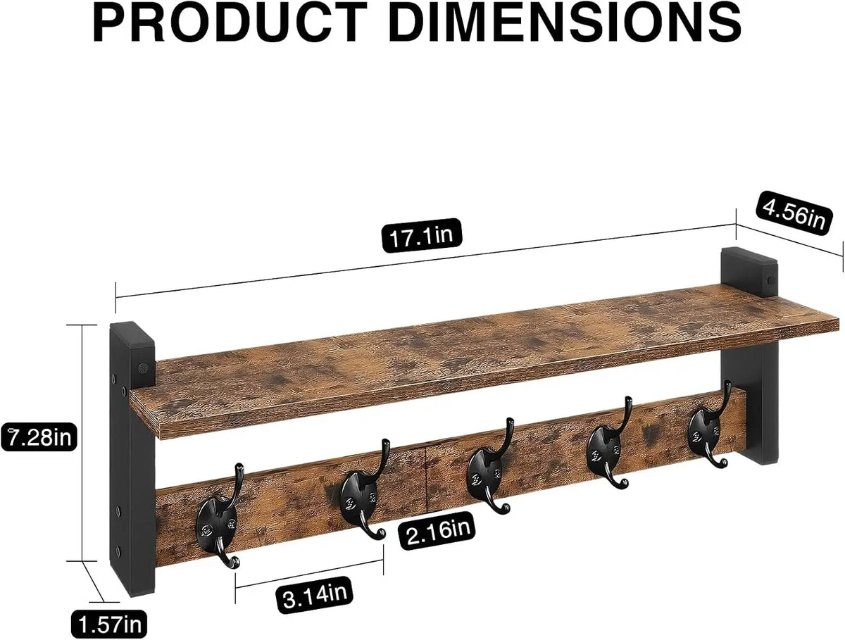 17.7 Inch Wall Mounted Coat Rack with Hooks