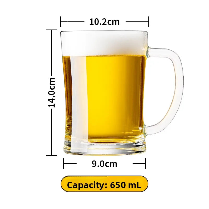 Large Capacity Beer Glass with Handle High End Glass Drinking Cup