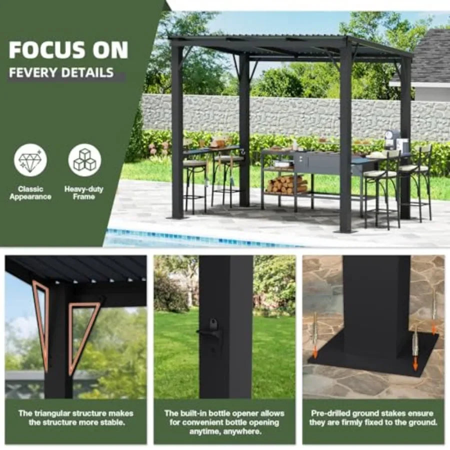 Hardtop Grill Gazebo Outdoor Gazebo with Side Shelves BBQ Grill