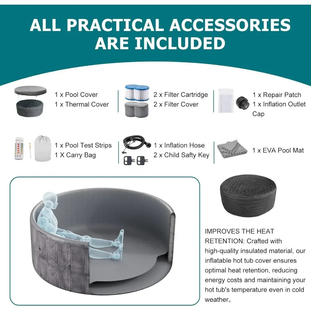 Inflatable Hot Tub Spa 71'' x 71''-4 to 6 Person 130 Bubble Jets