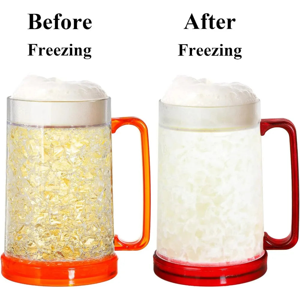 Freezer Beer Mugs, 4 Pack Double Wall Gel Frosty Freezer Ice Mugs