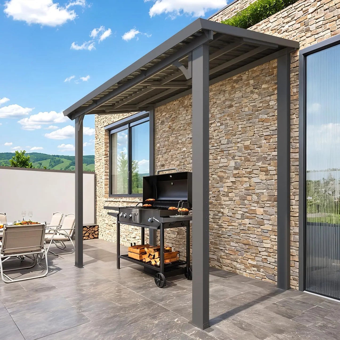 5' X 8' Outdoor Hardtop Grill Gazebo, Wall-Mounted