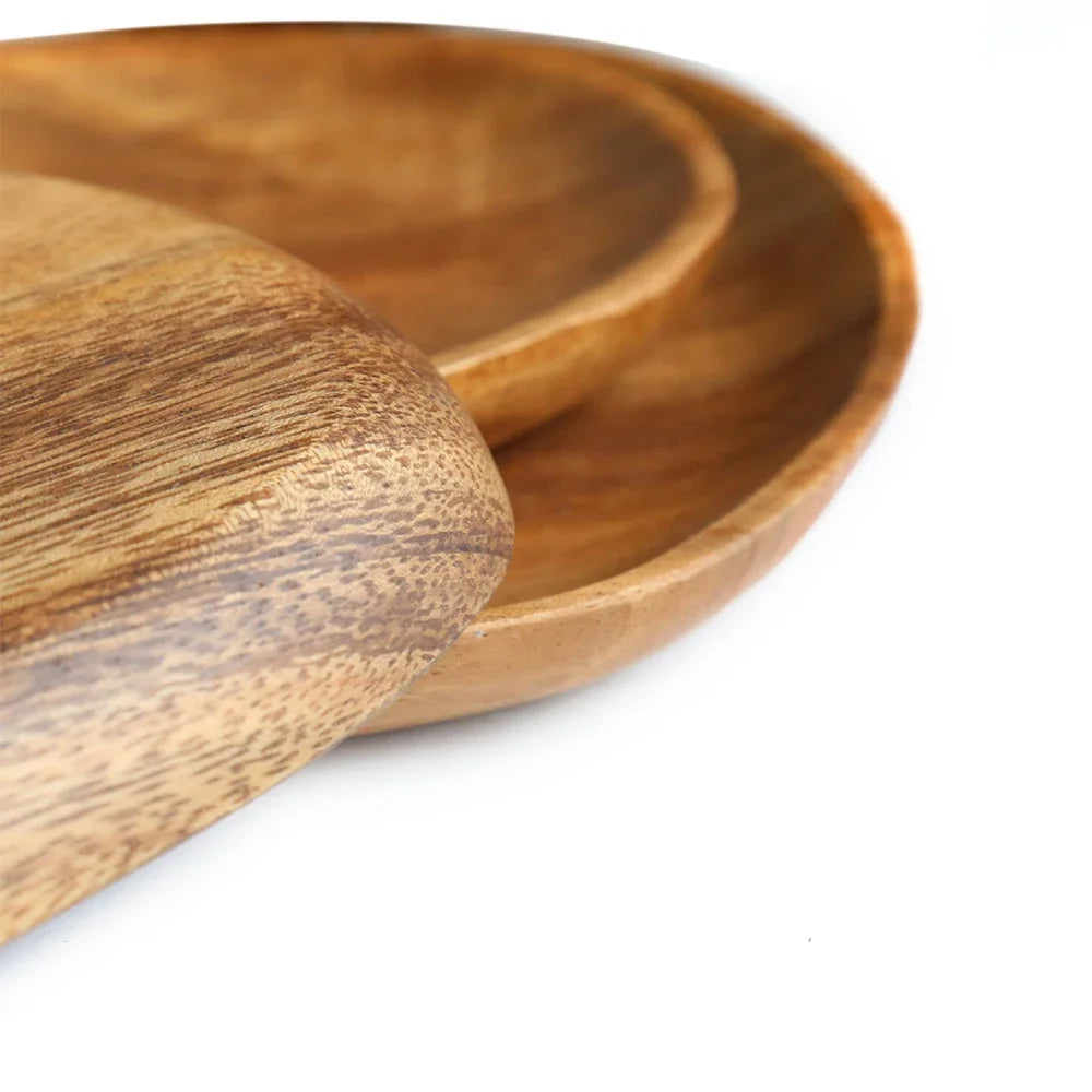 Walnut & Acacia Irregular Oval Solid Wood Dinner Plate