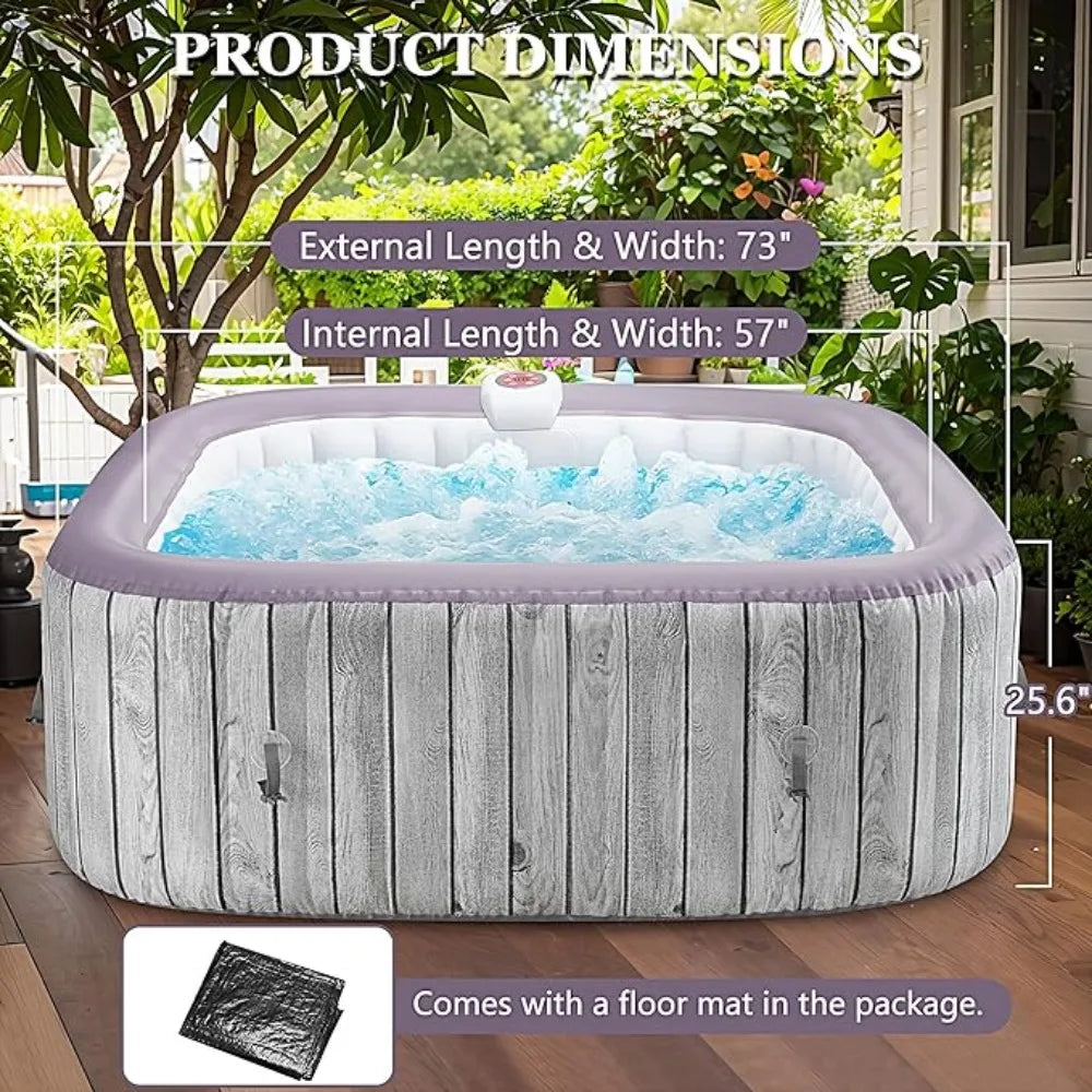 4-6 Person Inflatable Hot Tub, Portable Ourdoor Spa Square