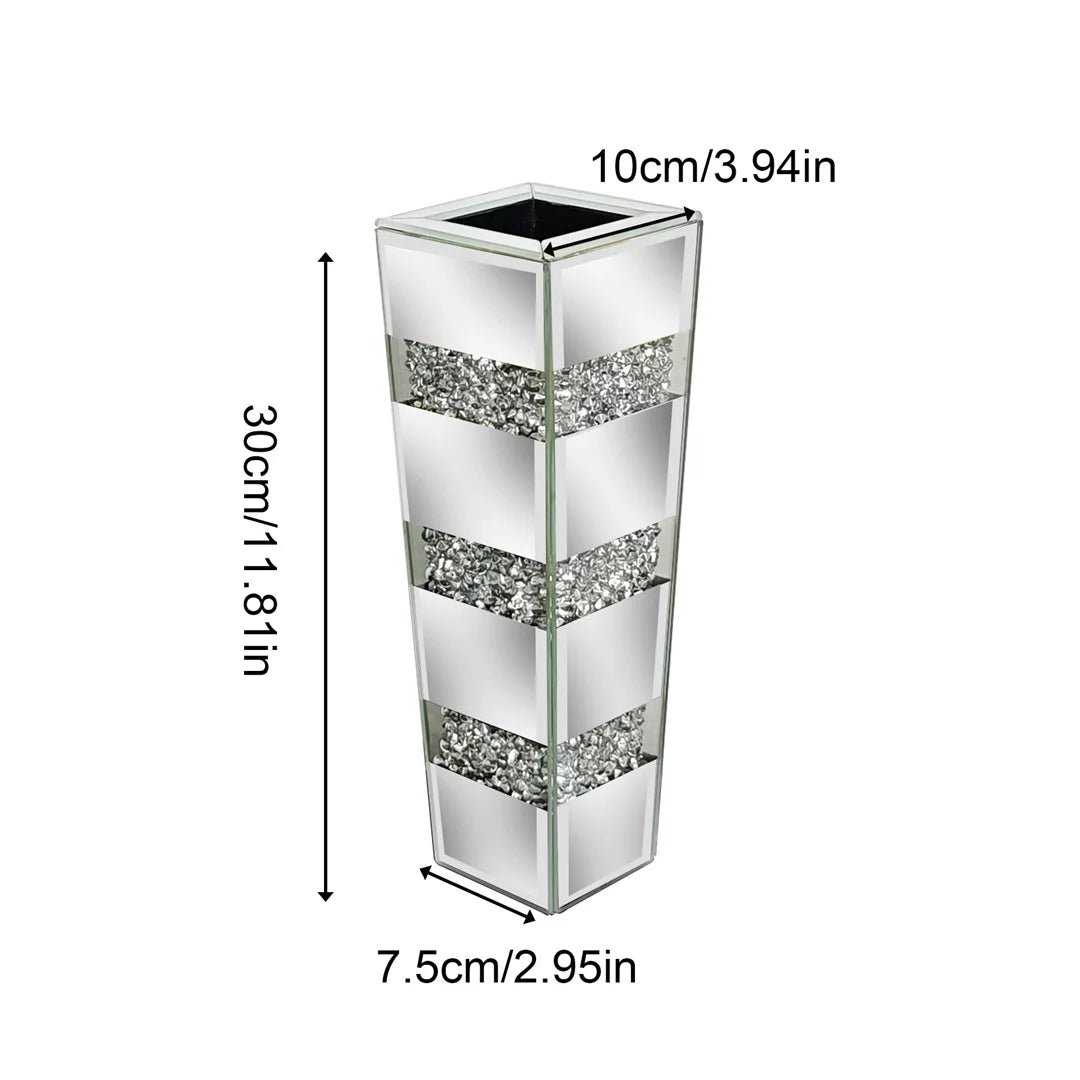 Floor Flower Vase Decorative Crystal Silver Standing Mirrored