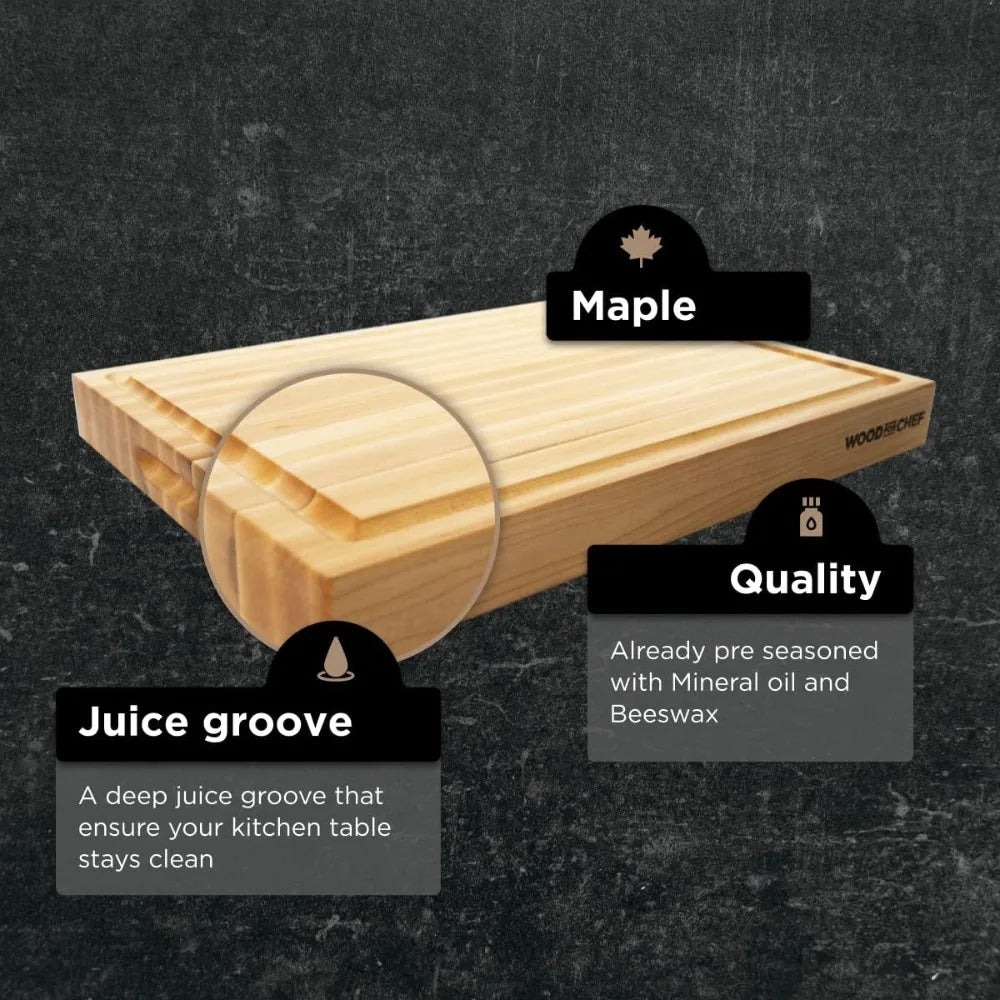 Wood Cutting Board Maple - A Reversible Butcher Block  16x12x1.5"