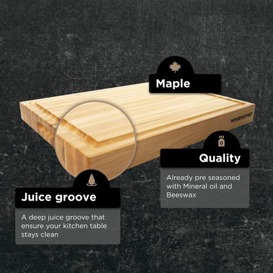 Wood Cutting Board Maple - A Reversible Butcher Block  16x12x1.5"