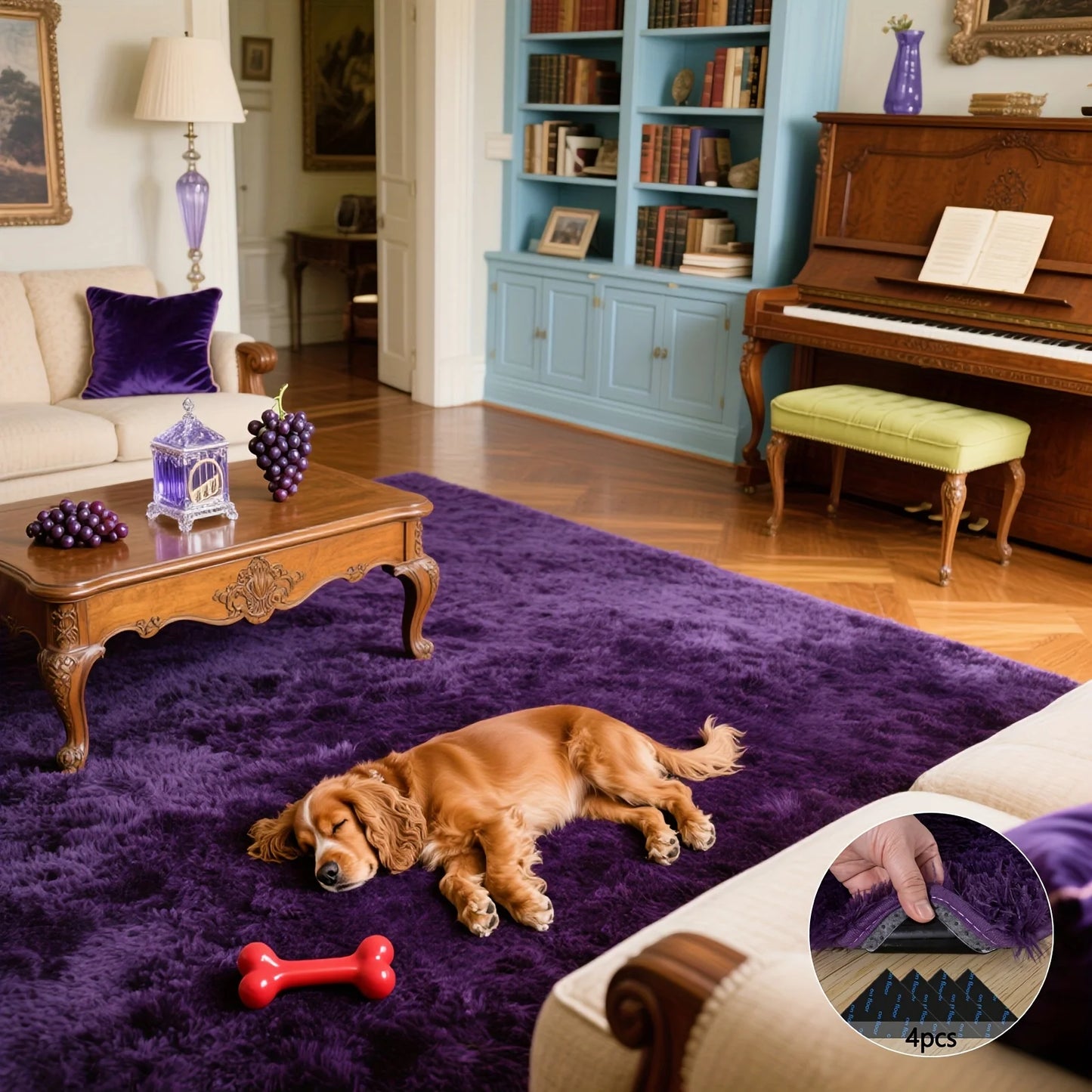 Room Decor Rug,Purple Fluffy Soft Shaggy Non-Slip - 4 Rug Stickers