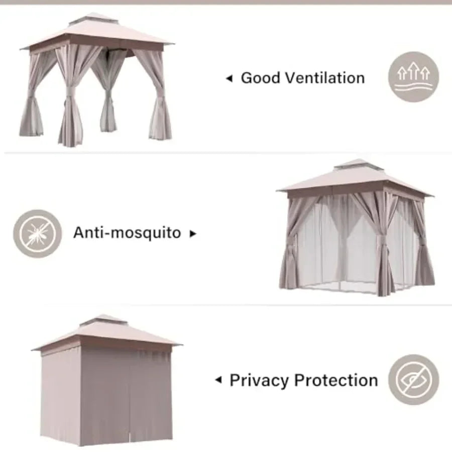 Gazebo Heavy Duty with Double Roofs Mosquito Nettings