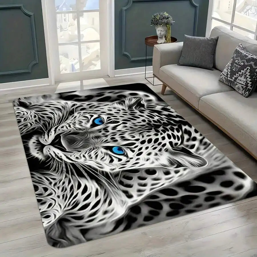 Pink Tiger Floral Pattern Flannel Rug, 2D Digital Print, Non-Slip