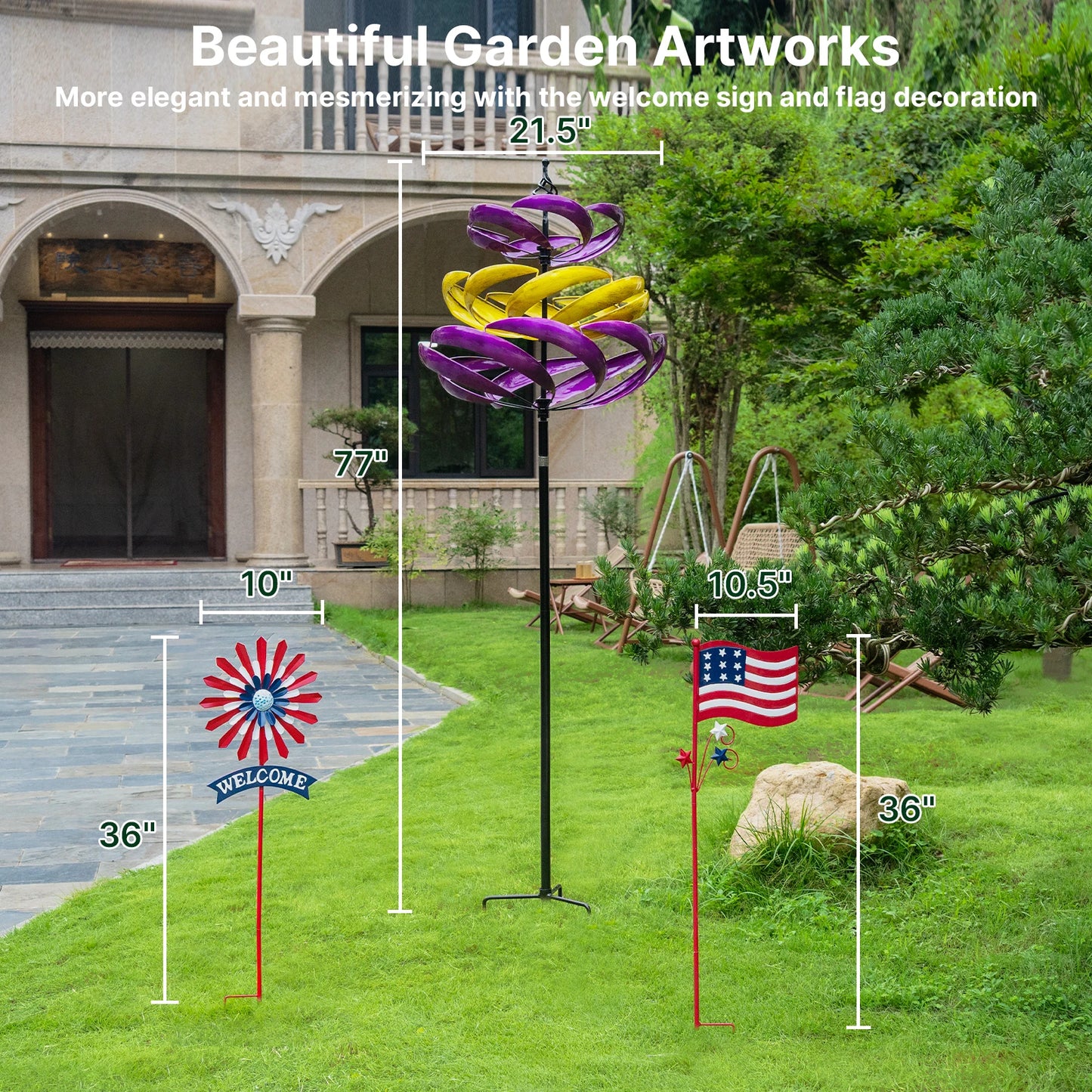 Wind Spinners Outdoor, 77" Large Metal , 360 Degrees Swivel  2pcs Flag
