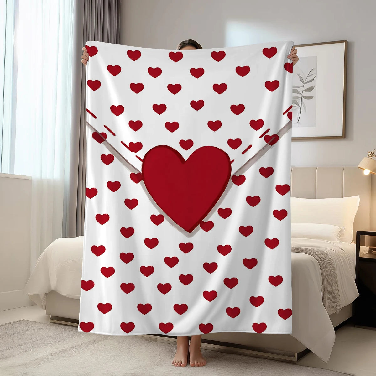 1pc  blanket, ultra soft and comfortable  heart-shaped rose