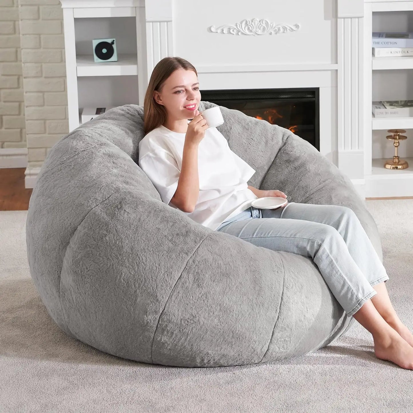 Large Bean Bag Chair for Adults - Soft Faux Fur