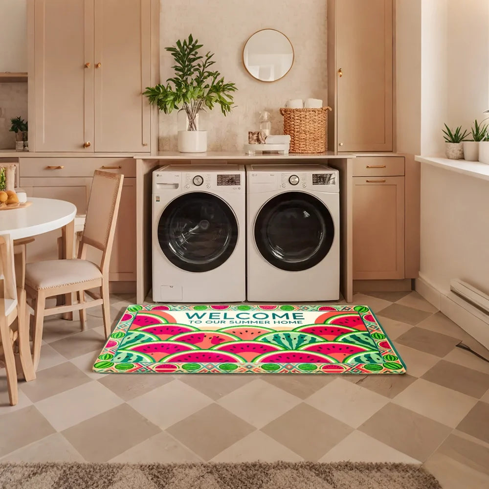 3PCS Mat Set,  Watermelon Pattern  Welcome Text Rug.