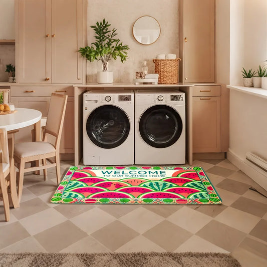 3PCS Mat Set,  Watermelon Pattern  Welcome Text Rug.