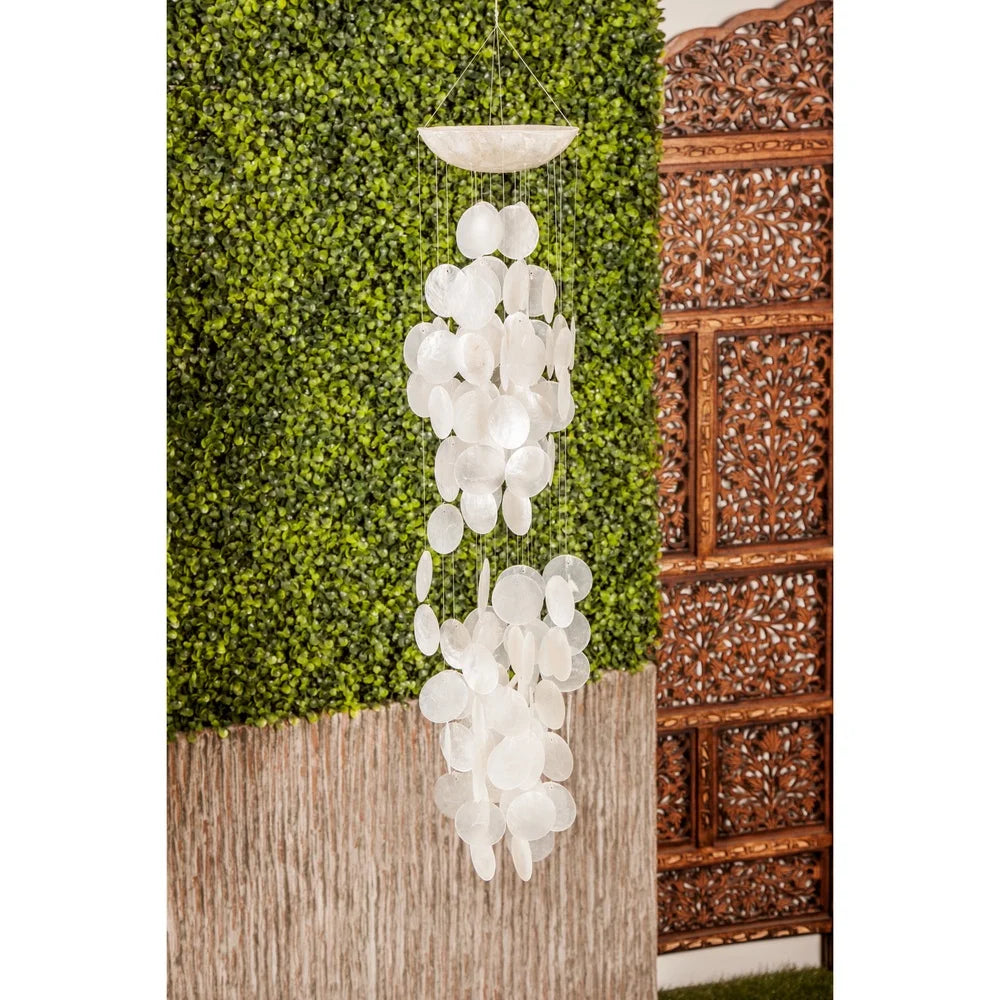 27 Inch White Capiz Shell Waterfall Wind Chime
