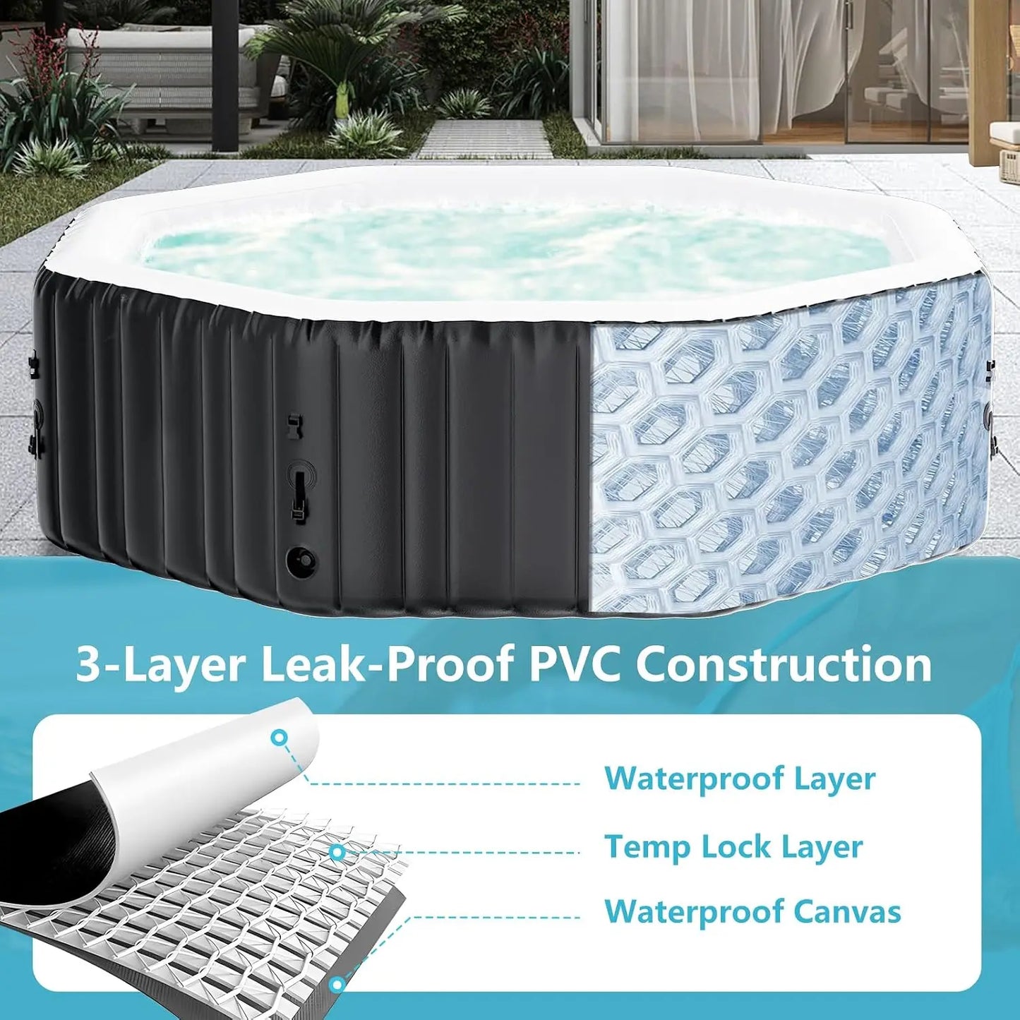 4-6 Person Inflatable Hot Tub,  77” X 25”Leak-Proof 130 Air