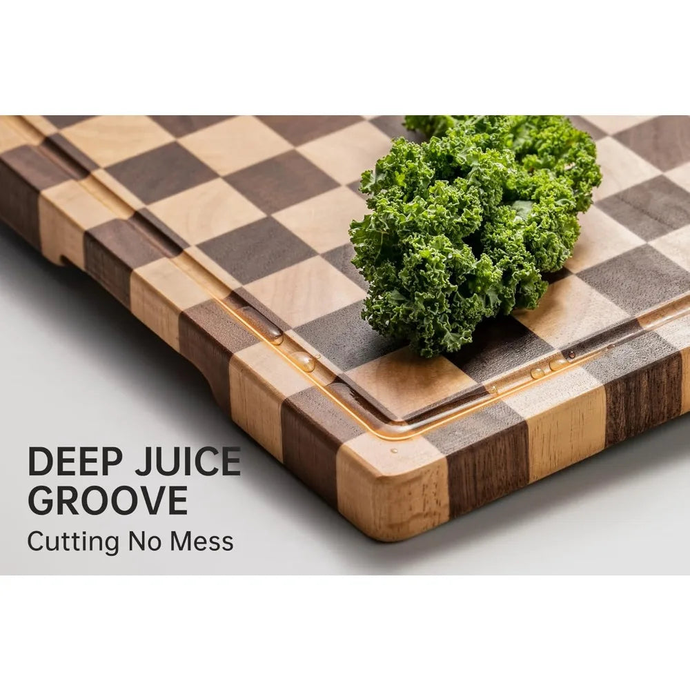Extra Large Chopping Board for Stovetop, Checkered Acacia Wood 20" x 15" x 1"