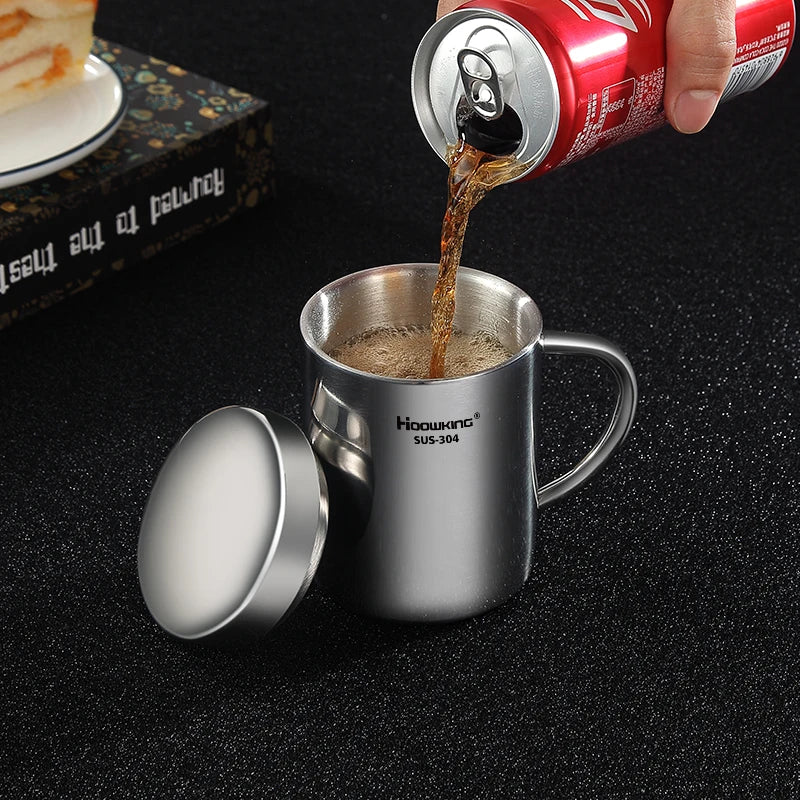 200ml-500ml Mug, 304 Stainless Steel Double Cover Coffee Mug, Beer Mug,