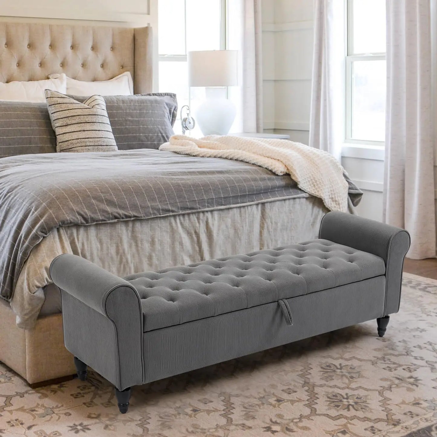 63’’ Storage Ottoman, Upholstered Tufted Storage Bench,