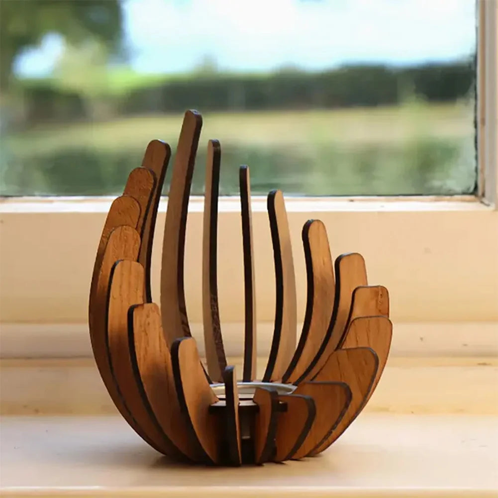 Flaming Wooden Candlestick, Lotus-shaped Tea Lamp