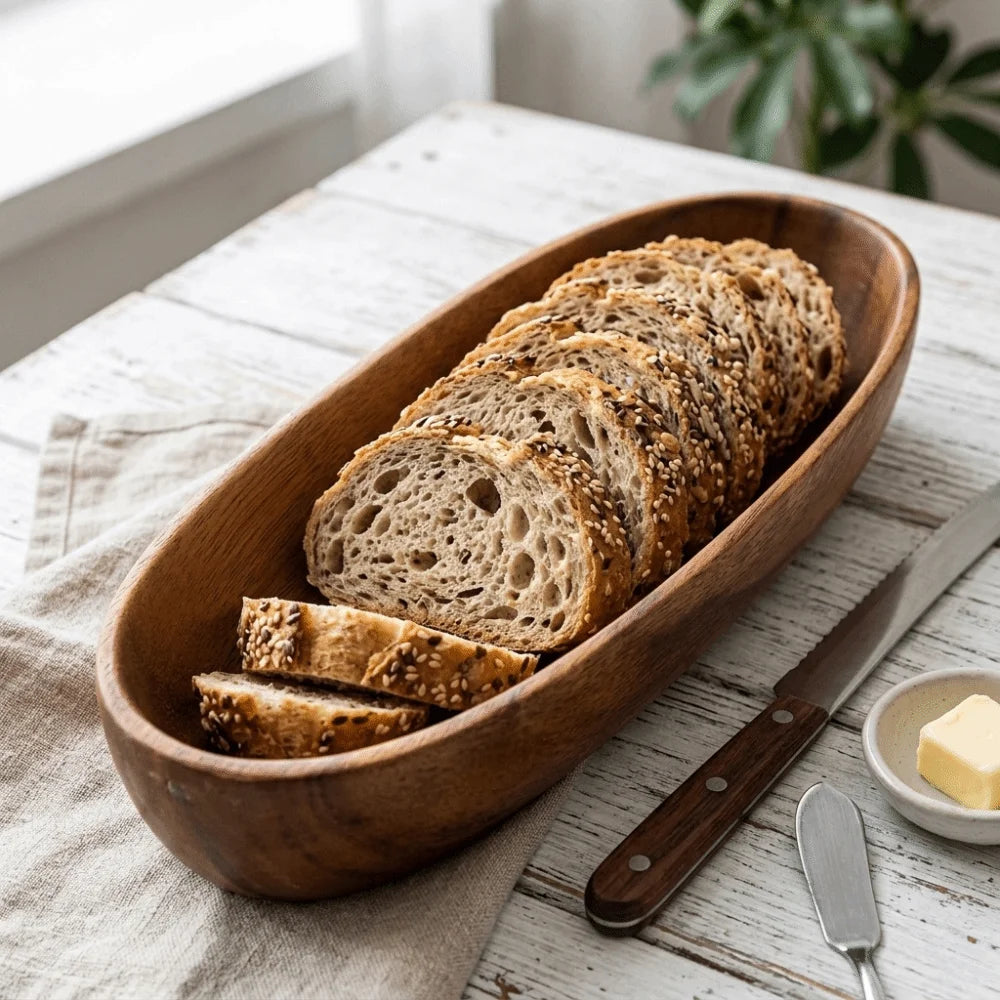 Elegant Wooden Bowl Boat Shaped Handcrafted Serving Bowl