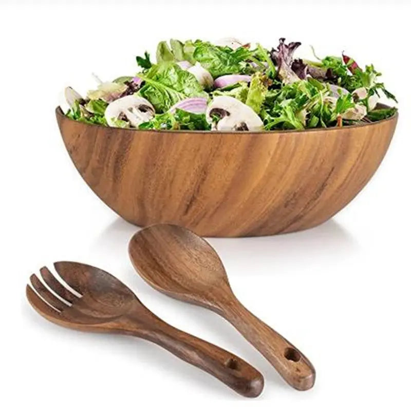 Acacia Wooden Salad Bowls Large Spoon Forks