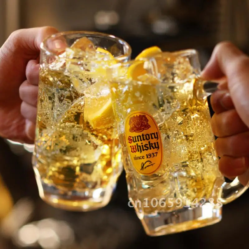 Glass Beer Mug with High-Footed Carved Flower Design 401-500ml