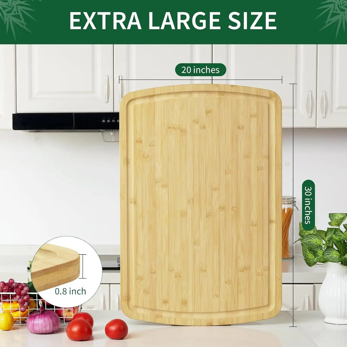 Bamboo Cutting Boards for Kitchen, Extra Large  Deep Juice Groove, 30" x 20"