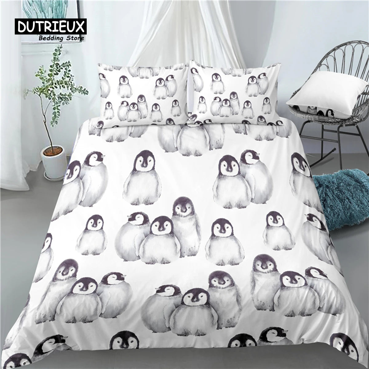 Home Living Luxury 3D Penguin Print 2/3Pcs  Duvet Cover