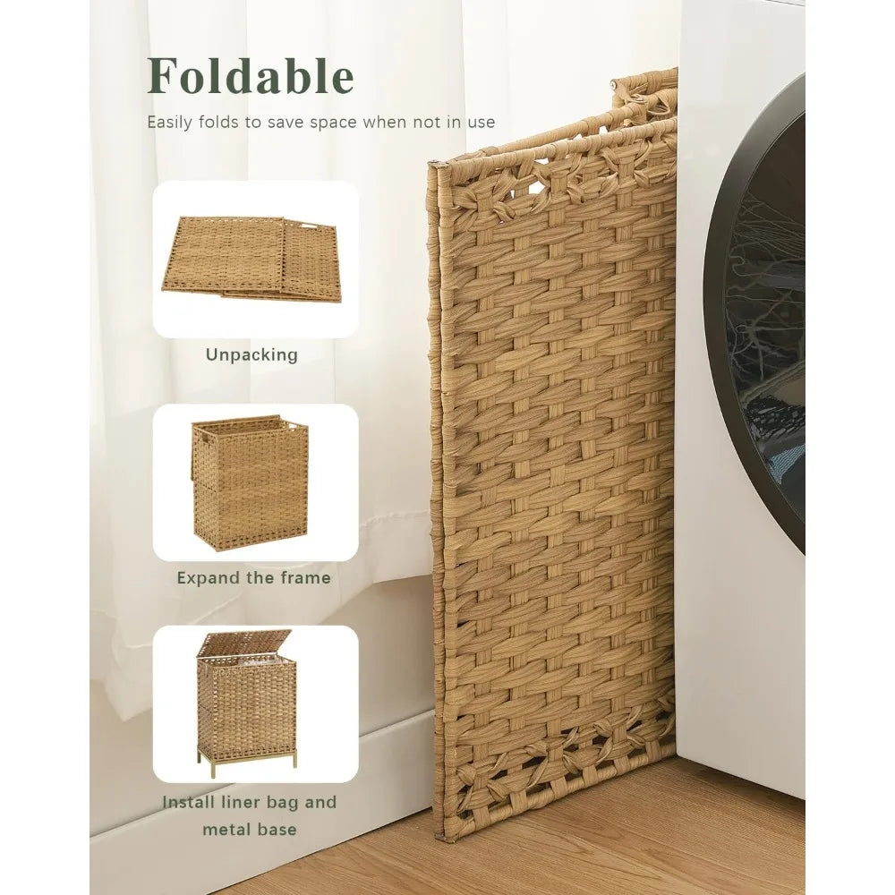 Laundry Hamper with Lid, 112 L Handwoven Rattan Wicker