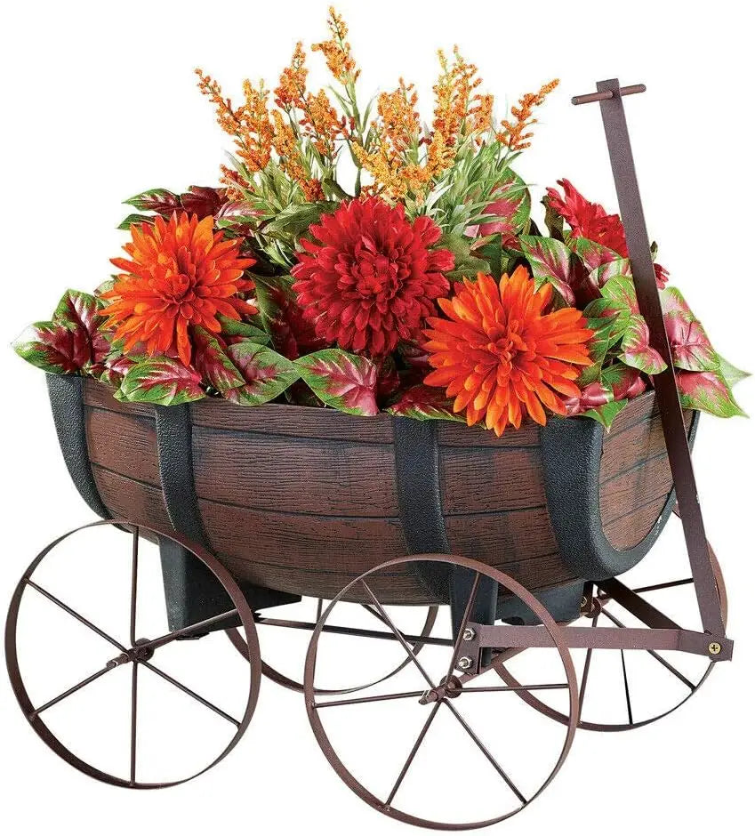 Barrel Wagon Planter Garden Outdoor Yard Porch Patio