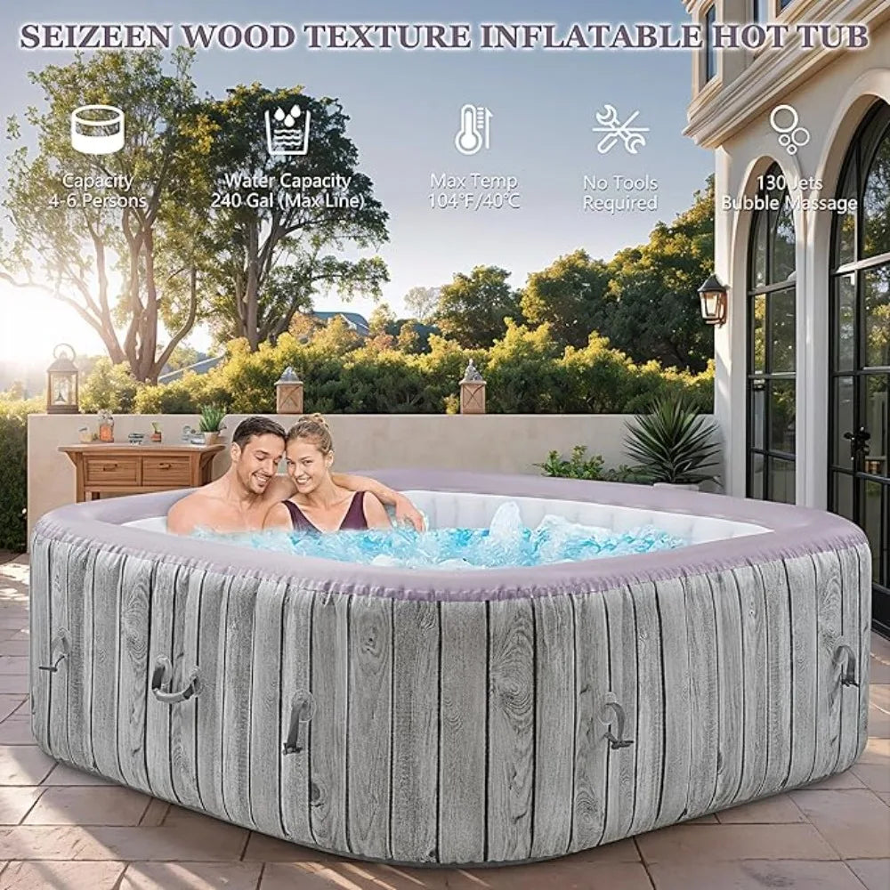 4-6 Person Inflatable Hot Tub, Portable Ourdoor Spa Square