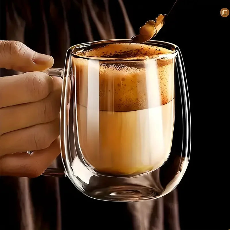 4pcs 350ml/11.67oz glass cups, transparent double-layer coffee cups