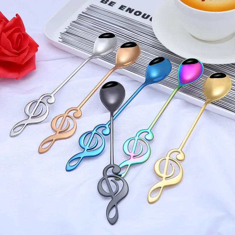 3/5/10pcs 304 Stainless Steel Musical Notes Coffee Spoon