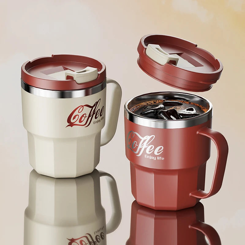 400ml Double Wall Insulated Coffee Mug Stainless Steel With Lid