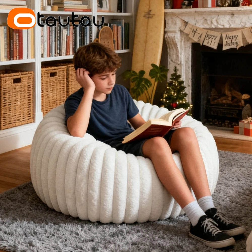 OTAUTAU Children Adults 2.6ft Thick Soft Fluffy Faux Fur Fluffy Bean Bag Chair with Filling Winter Christmas Pouf Ottoman DD234