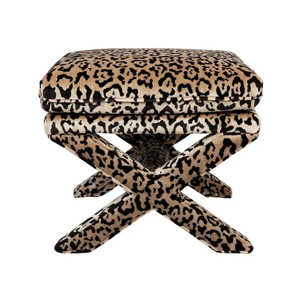 Velvet Leopard Print X Stool Ottoman, Poufs