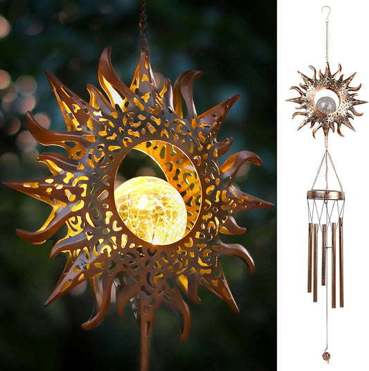 Solar Sun Wind Chimes, 42" Waterproof LED Glass Bells