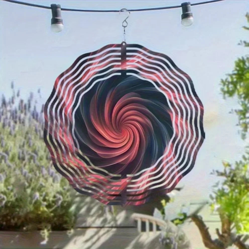 2D  Metal Wind Chime (Black & Red Rustic, 360° Hook)