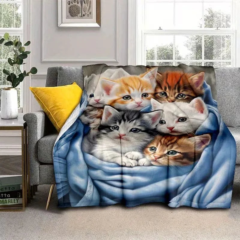 Kittens Animal Print Flannel Throw Blanket, Soft Cozy