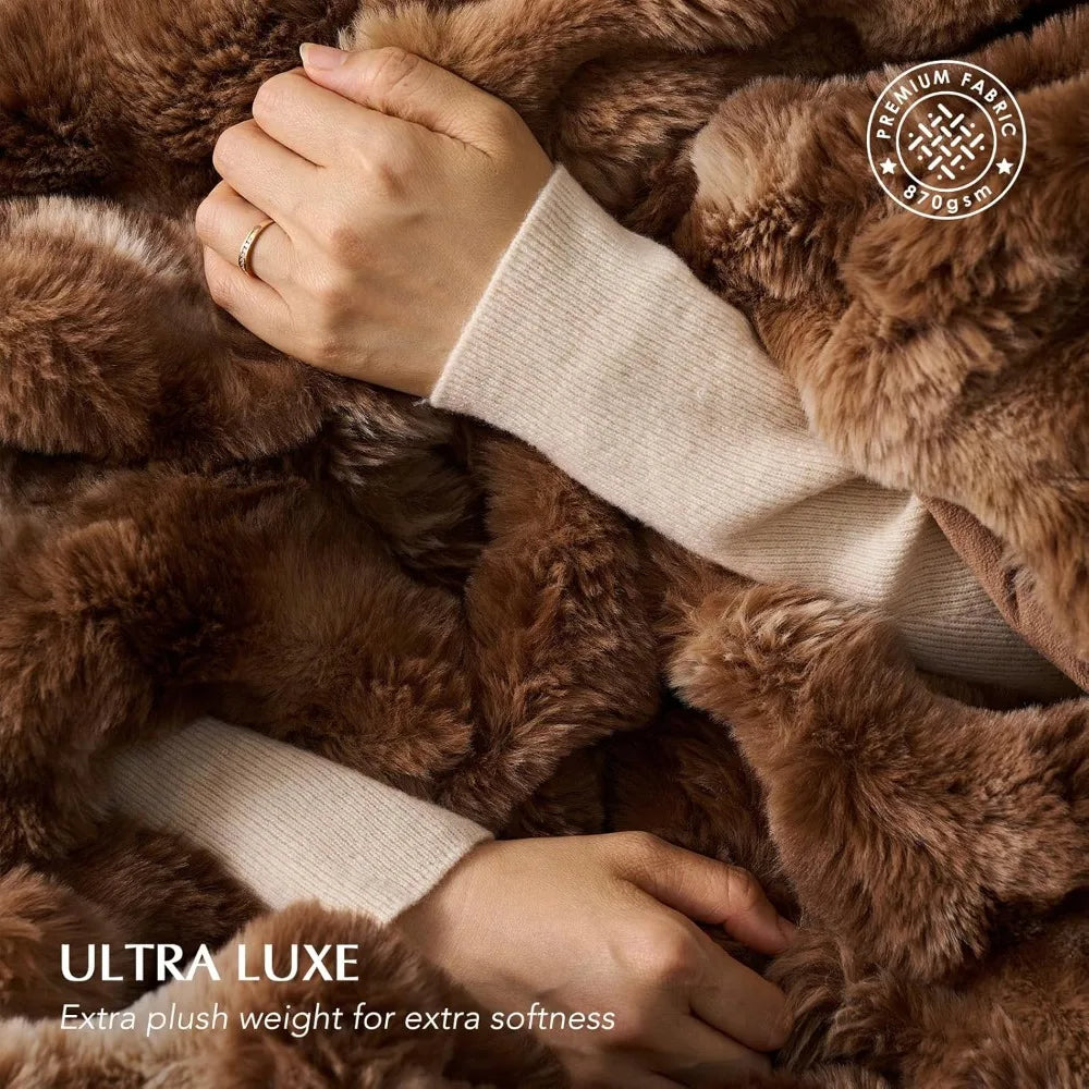 Ultra Soft Luxury Fluffy Faux Rabbit Fur Throw Blanket, Thick Warm