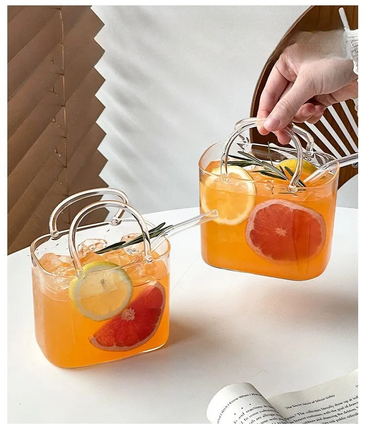 Creative Portable Handbag Glass Cup with Straw