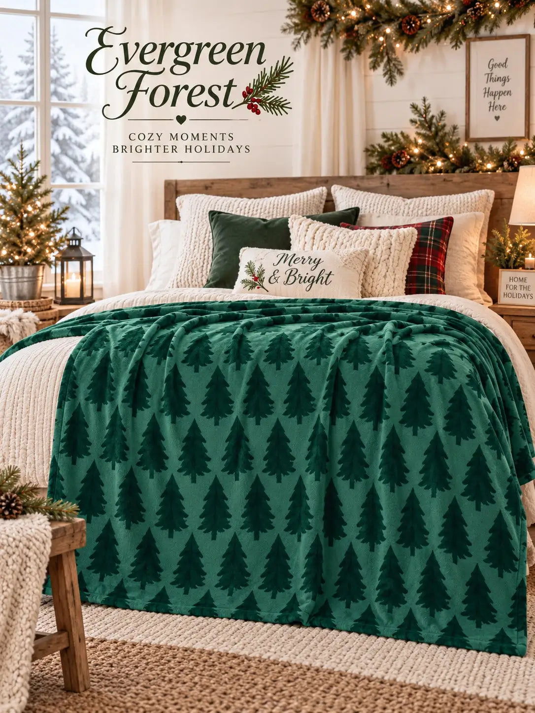 Christmas Flannel Blankets & Throws Evergreen Pine Tree