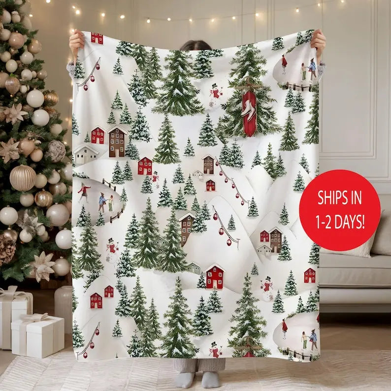 Village Blanket, Snowy Winter Trees Throw